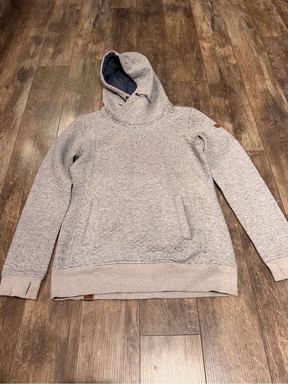 Roxy Women's Light Gray Pullover Hoodie with Navy-Lined Hood